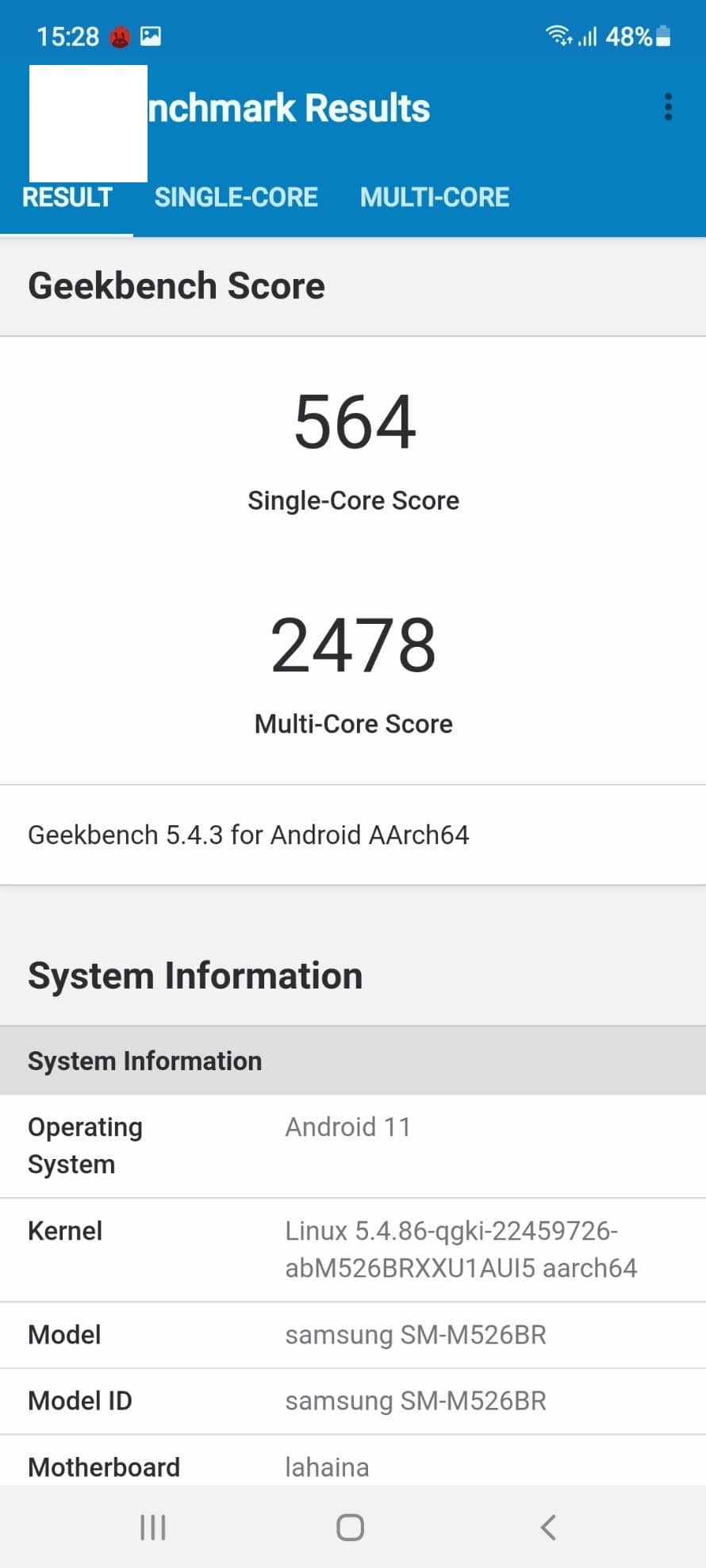 Geekbench Score galaxy m52