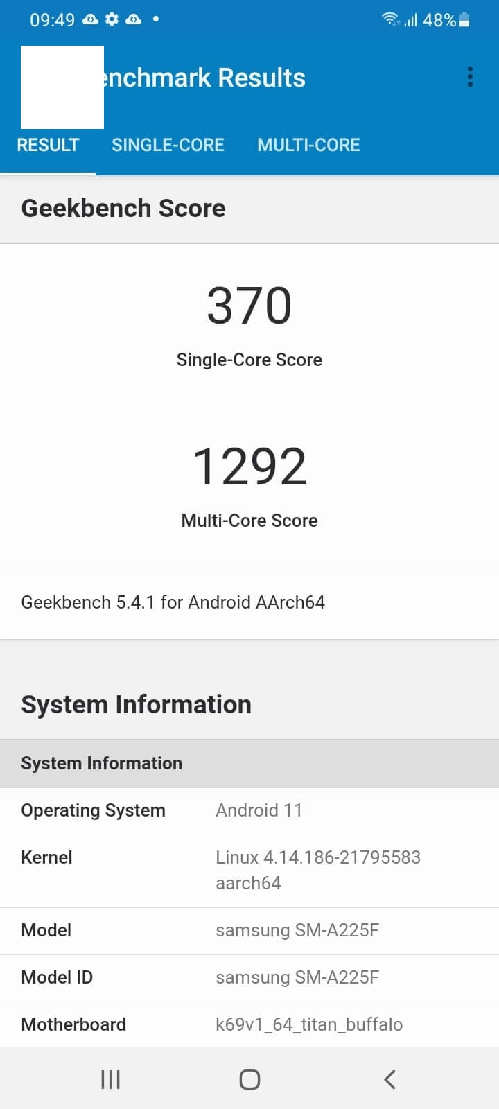 امتیاز گوشی A22 سامسونگ نسخه 4G در گیکبنچ چقدر است